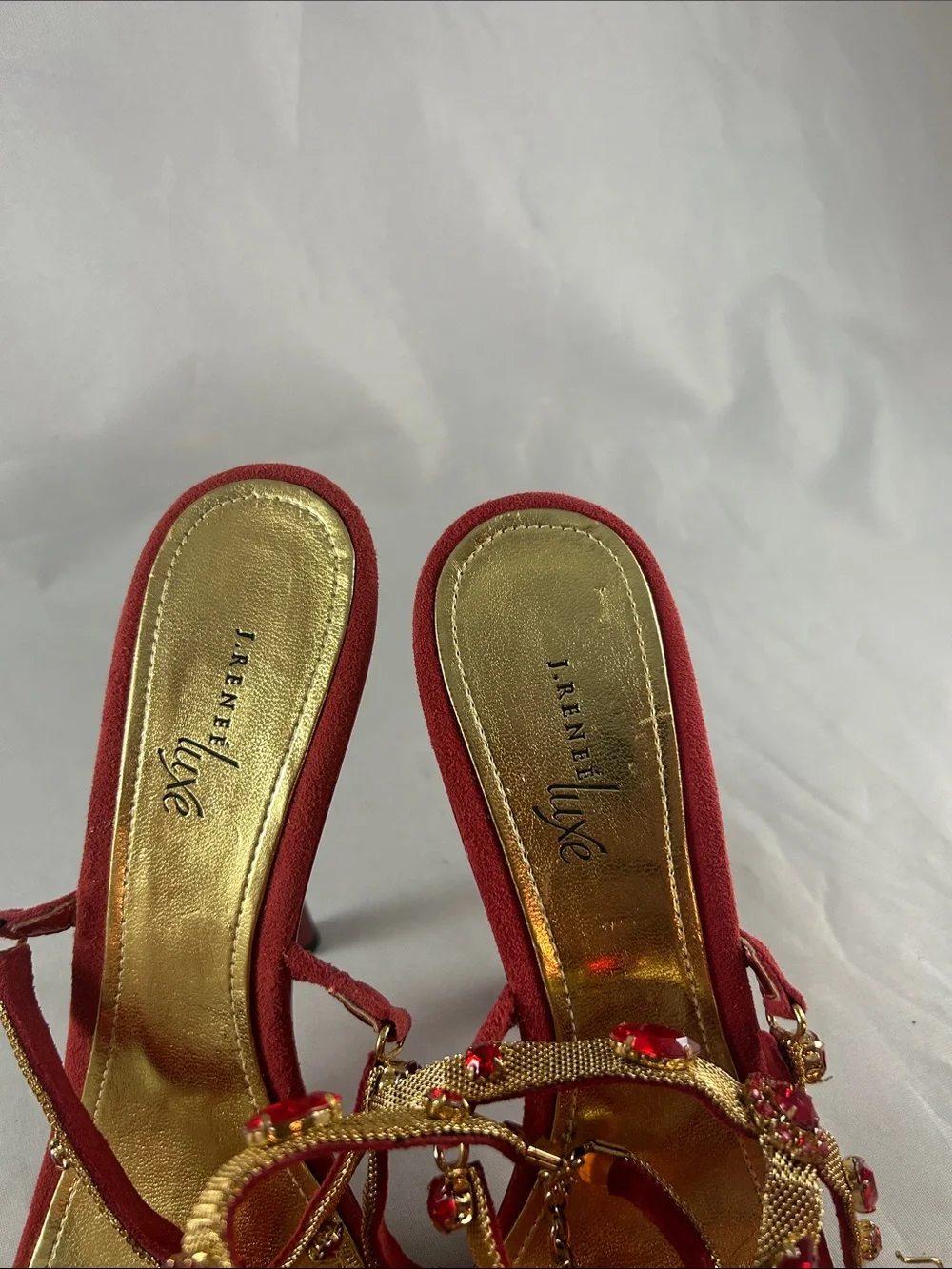 Red Jeweled T-Strap Slingback Heels - Picture 15 of 15